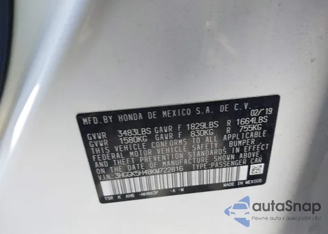 2019 Honda Fit Lx из США, поврежденный, VIN 3HGGK5H48KM722816